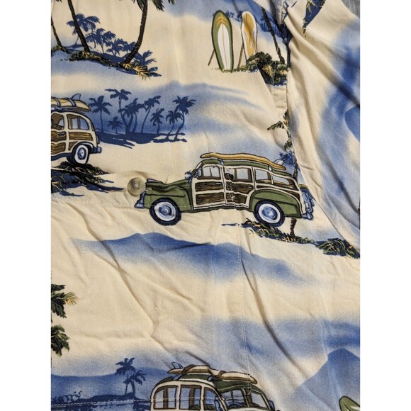 Campia Moda Hawaiian Shirt Mens XL XLarge Rayon Short Sleeve Surfing Cars Palms - Picture 5 of 11